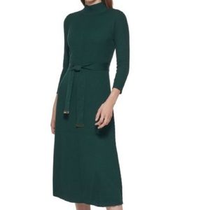 Calvin Klein Emerald Green Ribbed Midi Sweater Dress